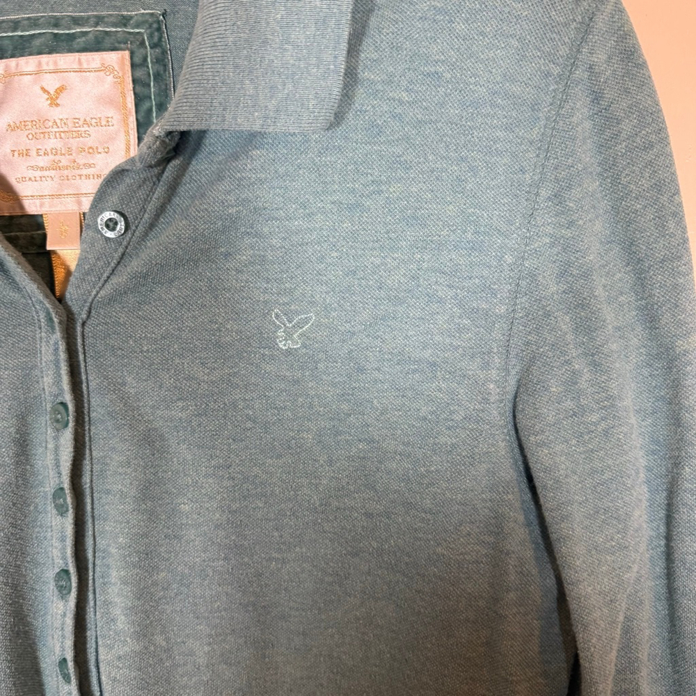 Y2K 2000s Teal Henley Long Sleeve Top Large Vintage American Eagle - Picture 5 of 8